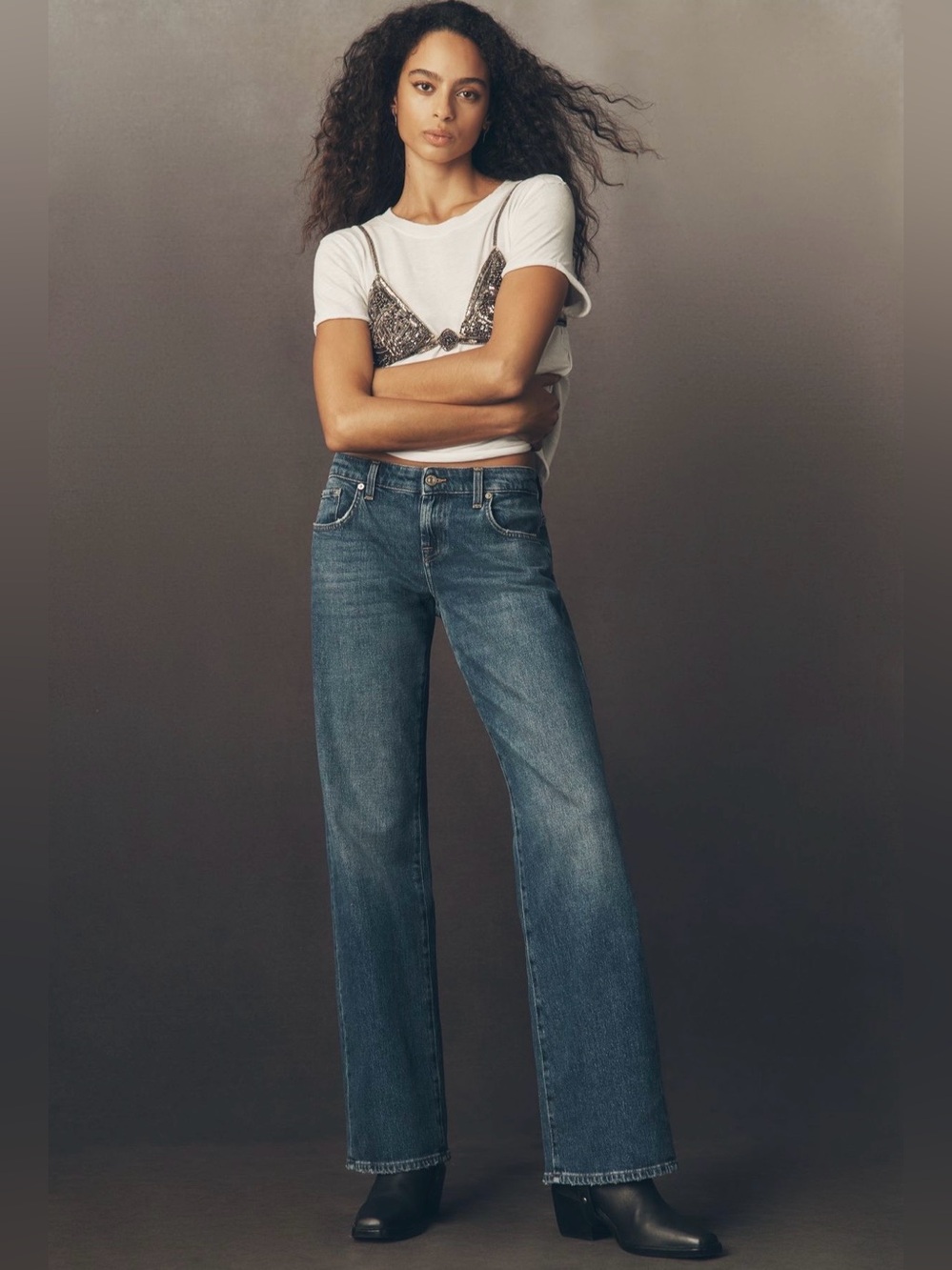 7 For All Mankind Low-Rise Straight Leg Jeans — Blue Wash, Size 28